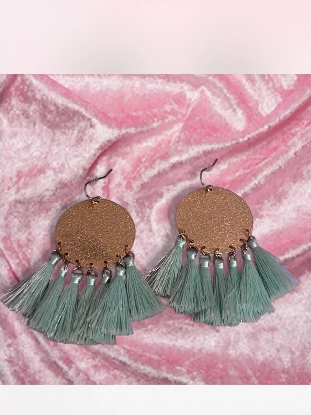 Gold and Teal Tassel Earrings